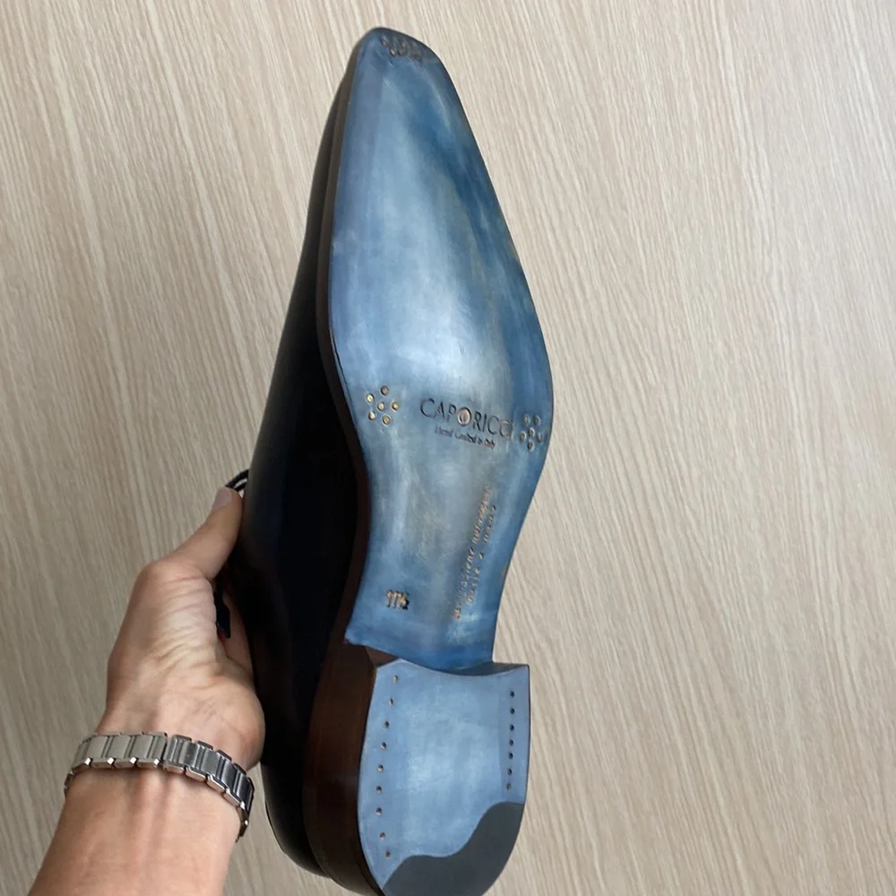 Men's Leather Derby in Dark Navy with Handcrafted Welt